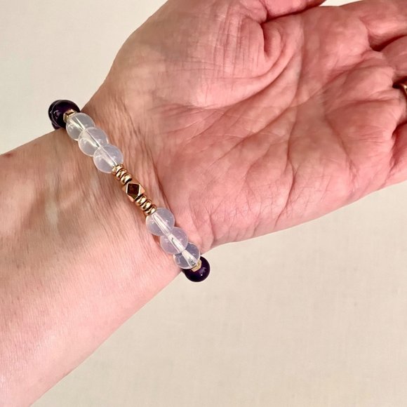 Manifest Amethyst and Lapis Lazuli Bracelet Crystal Healing w/ Third Eye Chakra - Picture 4 of 8